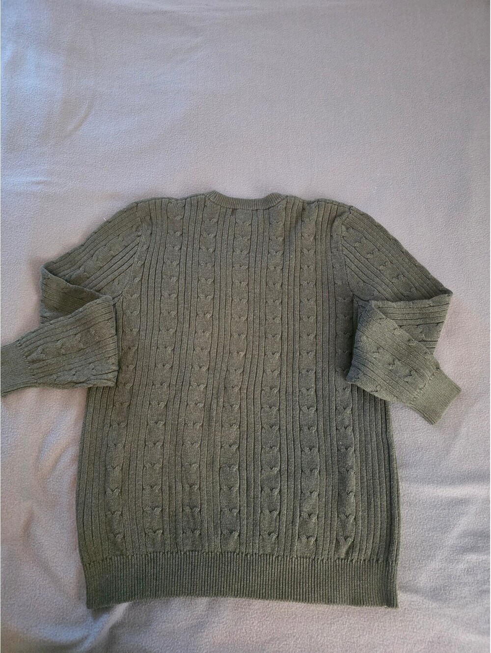 Eddie Bauer Men’s Medium Green Cable Knit Cotton Crewneck Sweater